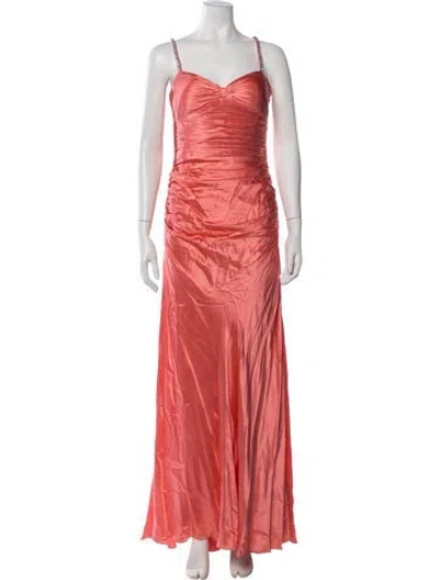 Pre-owned Aidan Mattox Silk Long Dress In Orange