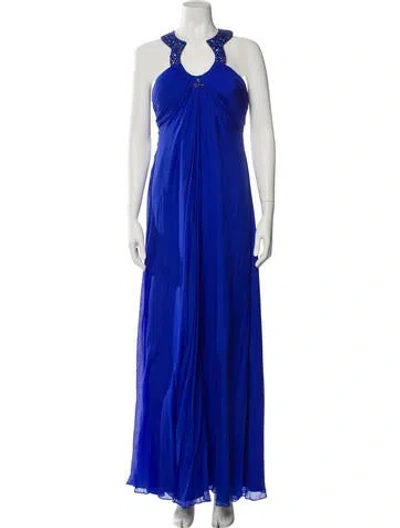 Pre-owned Aidan Mattox Silk Long Dress W/ Tags In Blue