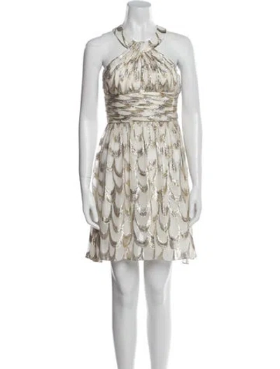 Pre-owned Aidan Mattox Silk Mini Dress In Neutral