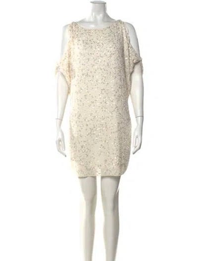 Pre-owned Aidan Mattox Silk Mini Dress In Neutral