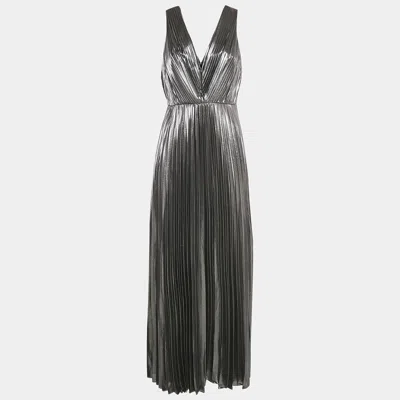 Aidan Mattox Silver Plisse Sleeveless Maxi Dress