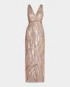 Aidan Mattox Sleeveless Bead & Sequin Column Gown In Brown