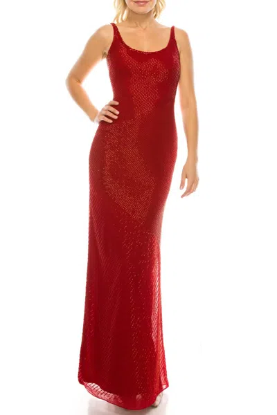 Aidan Mattox Sleeveless Beaded Evening Dress In Ruby