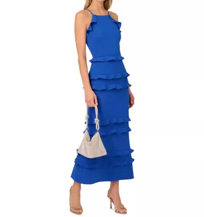 Aidan Mattox Sleeveless Crepe Flounce Midi Dress In True Blue In Pink