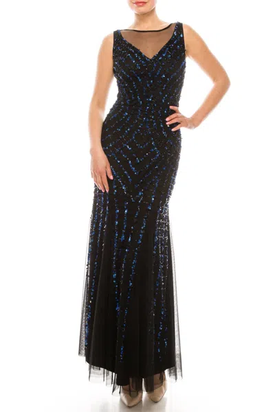 Aidan Mattox Sleeveless Embellished Evening Dress In Black Indigo