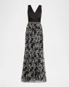 Aidan Mattox Sleeveless Floral-embroidered Gown In Grey Multi