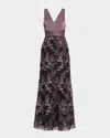 Aidan Mattox Sleeveless Floral-embroidered Gown In Moonstone