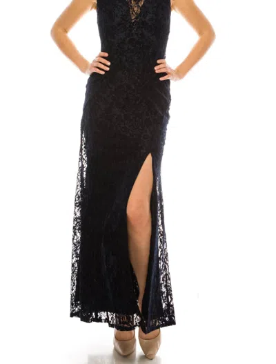 Aidan Mattox Sleeveless Floral Lace Dress In Navy