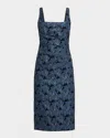 Aidan Mattox Sleeveless Floral Stretch Jacquard Midi Dress In Blue