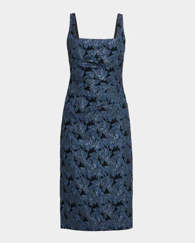 Aidan Mattox Sleeveless Floral Stretch Jacquard Midi Dress In Multi