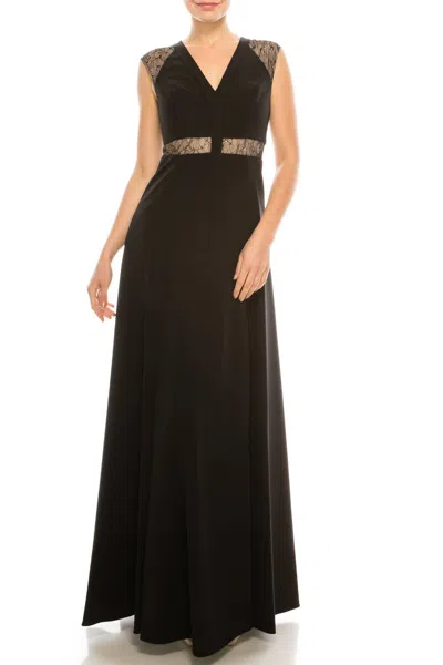 Aidan Mattox Sleeveless Lace-detail Evening Dress In Black