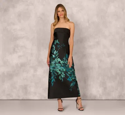 Aidan Mattox Sleeveless Metallic Floral Jacquard Gown In Black Teal In Multi