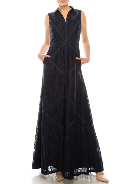 Aidan Mattox Sleeveless Piping Detail A-line Dress In Twilight In Blue