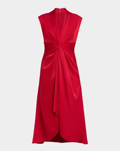 AIDAN MATTOX SLEEVELESS PLEATED TWIST-FRONT MIDI DRESS