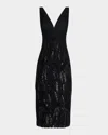 Aidan Mattox Sleeveless Sequin-embroidered Midi Dress In Black