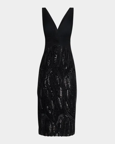 Aidan Mattox Sleeveless Sequin-embroidered Midi Dress