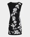 Aidan Mattox Sleeveless Sequin Floral Crepe Mini Dress In Black