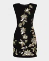 Aidan Mattox Sleeveless Sequin Floral Crepe Mini Dress In Black