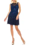 Aidan Mattox Sleeveless Sequined Mesh Short Dress In Neptune
