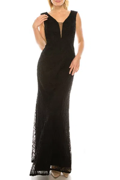 Aidan Mattox Soutache Diamond Motif Evening Dress In Black