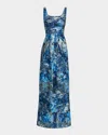 Aidan Mattox Square-neck Jacquard Column Gown In Blue Multi