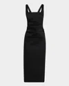 Aidan Mattox Square-neck Stretch Mikado Midi Dress In Black