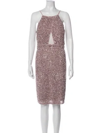 Pre-owned Aidan Mattox Square Neckline Knee-length Dress In Purple