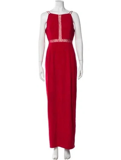 Pre-owned Aidan Mattox Square Neckline Long Dress In Red