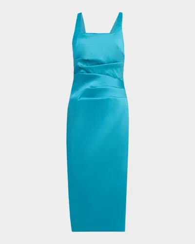 Aidan Mattox Square-neck Stretch Mikado Midi Dress In Blue