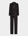 Aidan Mattox Straight-leg Bow Stretch Crepe Jumpsuit In Black