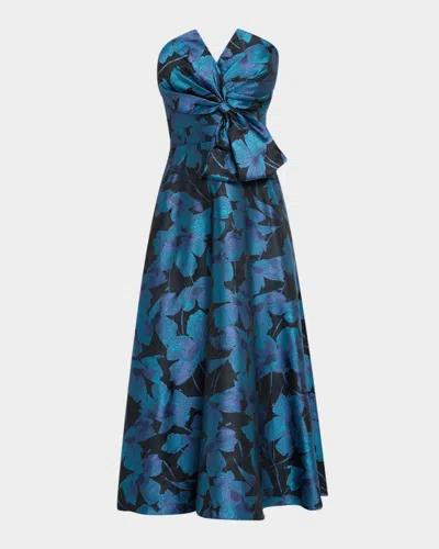 Aidan Mattox Strapless A-line Floral Jacquard Midi Dress
