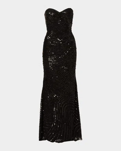 Aidan Mattox Strapless Bead & Sequin Column Gown In Black