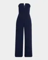 Aidan Mattox Strapless Bead-trim Crepe Jumpsuit In Navy