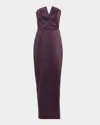 Aidan Mattox Strapless Bonded Satin Column Gown In Purple