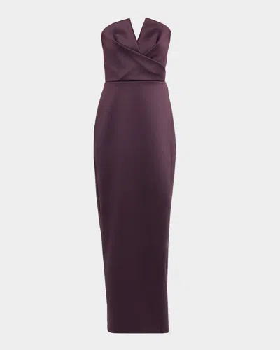 Aidan Mattox Strapless Bonded Satin Column Gown In Purple