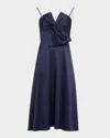 Aidan Mattox Strapless Bow-front Stretch Mikado Midi Dress In Blue