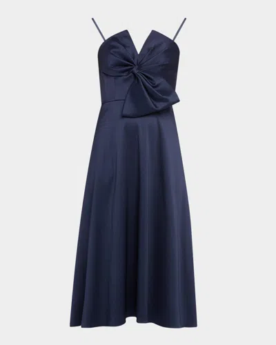 Aidan Mattox Strapless Bow-front Stretch Mikado Midi Dress In Blue