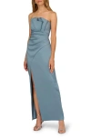 Aidan Mattox Strapless Column Gown In Gray