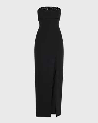 Aidan Mattox Strapless Crystal-embellished Column Gown In Black