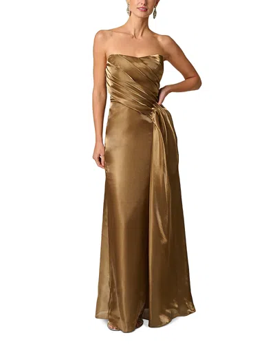Aidan Mattox Strapless Drape Front Organza Gown In Brown