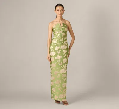 Aidan Mattox Strapless Draped Floral Jacquard Column Gown In Fern In Green