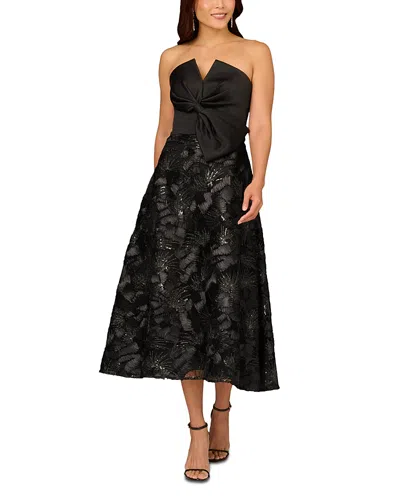 AIDAN MATTOX STRAPLESS EMBELLISHED MIDI DRESS