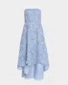 Aidan Mattox Strapless Embroidered High-low Midi Dress In Blue