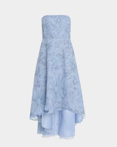 Aidan Mattox Strapless Embroidered High-low Midi Dress