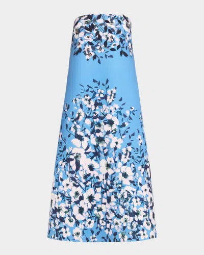 Aidan Mattox Strapless Floral-print Scuba Midi Dress In Multi