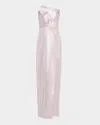 Aidan Mattox Foiled Mikado Gown In Mauve/silver
