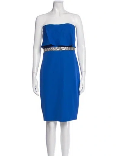 Pre-owned Aidan Mattox Strapless Knee-length Dress In Blue
