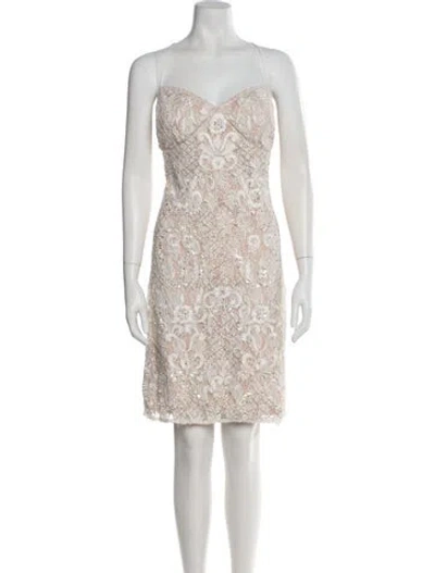 Pre-owned Aidan Mattox Strapless Knee-length Dress In Neutral