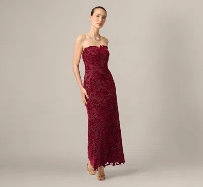Aidan Mattox Strapless Lily Floral Velvet Lace Gown In Mahogany In Red