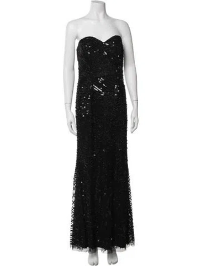 Pre-owned Aidan Mattox Strapless Long Dress In Black